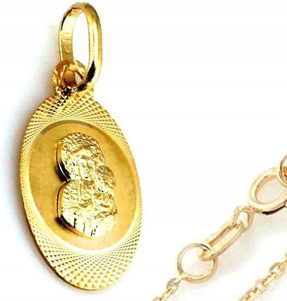 Złoty medalik komunia chrzest 585 z łańcuszkiem