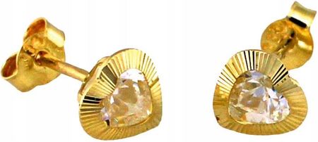 Złote kolczyki 585 delikatne Serca diamentowaniem