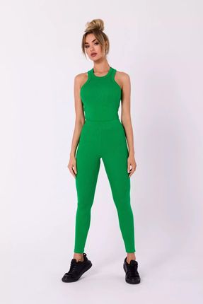Klasyczne legginsy z prążkowanej dzianiny (Zielony, XL)