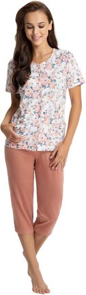 Bawełniana piżama damska LUNA 476 łososiowa w róże 4XL (4XL)