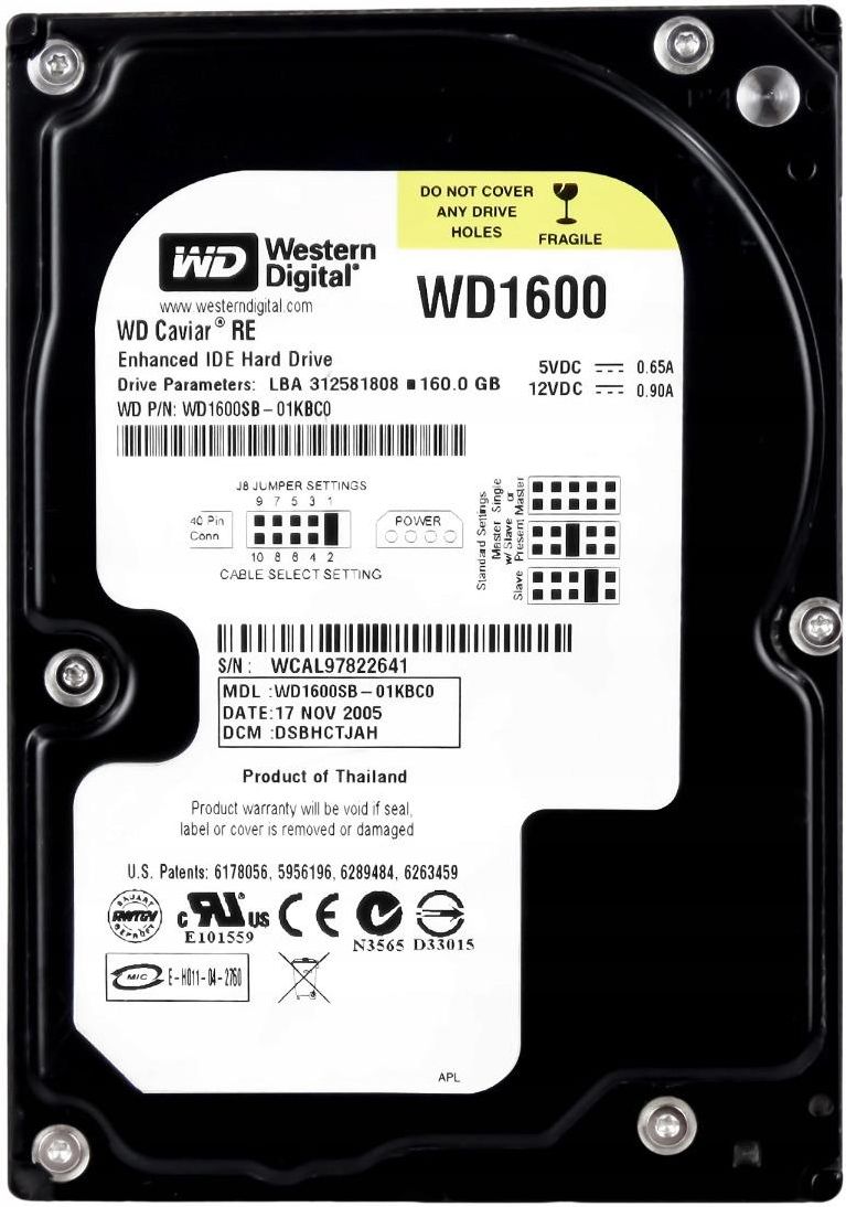 WD Caviar Se 160gb HDD wd1600aajs, 20aug2008, Dcm : earnht2agn