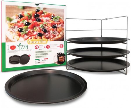 Guardini Pizza Mania 28 cm 4 szt. blachy do pizzy ze stojakiem stalowe 27516RK
