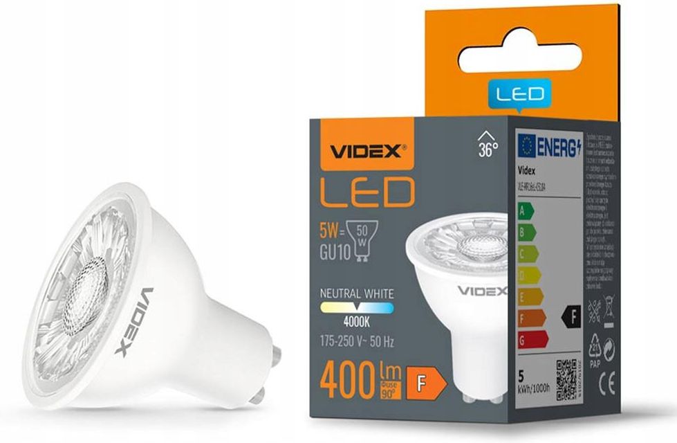 Videx Żarówka Led Gu10 5w 4000k 400lm Neutralna Videxgu105w36nw