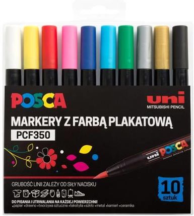 Zestaw markerów z farbą plakatową UNI Posca PCF-350 pędzelkowy op. 10 kolorów