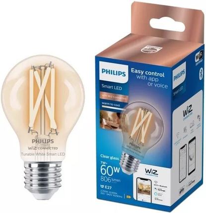 Philips Smart LED Żarówka filament przezroczysta E27 A60 7 W (60 W), zimna - ciepła biel (929003017221)