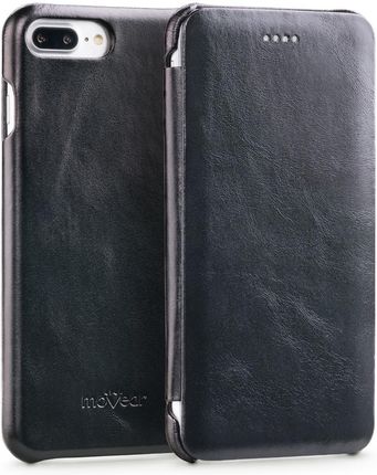 Movear Flipside S Skórzane Etui Do Apple Iphone 8 Plus / 7 Plus 5.5" | Pokrowiec Slim Case Skóra Naturalna Gładka Czarny