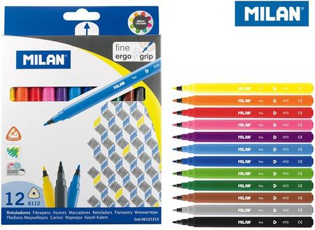 Flamastry Trójkątne Cienkie Milan 12 Kolorów