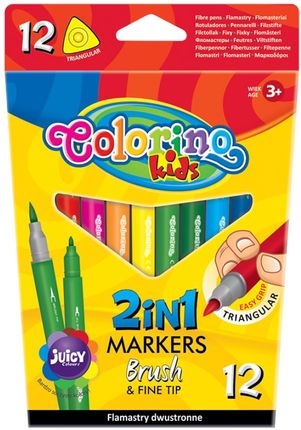 Flamastry Colorino Kids Pędzelkowe Dwustronne 12 Kolorów