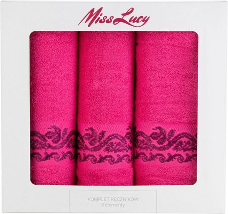 Miss Lucy Ręczniki Łazienkowe Bawełniane Embroider Różowe 3 Szt 134745