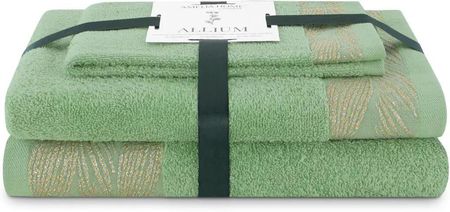 Ameliahome Komplet Ręczników Bawełnianych Allium 30X50 + 50X90 70X130 Zielony 90479