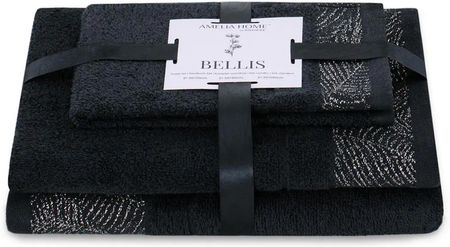 Ameliahome Komplet Ręczników Bawełnianych Bellis 30X50 + 50X90 70X130 Czarny 90597