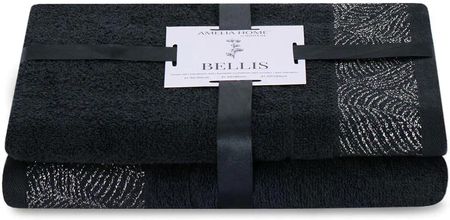 Ameliahome Komplet Ręczników Bawełnianych Bellis 50X90 + 70X130 Czarny 90598