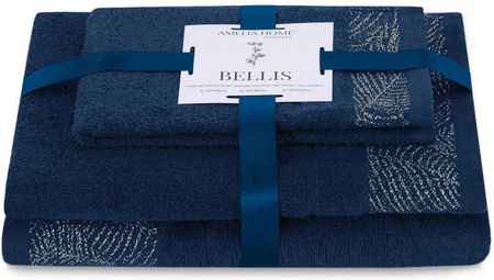Ameliahome Komplet Ręczników Bawełnianych Bellis 30X50 + 50X90 70X130 Granatowy 90639