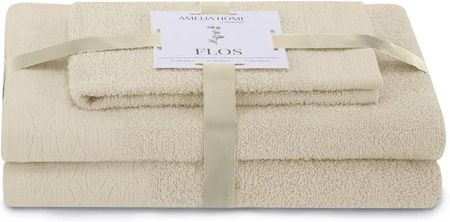 Ameliahome Komplet Ręczników Bawełnianych Flos 30X50 + 50X90 70X130 Beżowy 90655