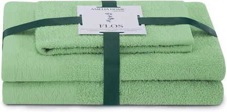 Ameliahome Komplet Ręczników Bawełnianych Flos 30X50 + 50X90 70X130 Zielony 90671