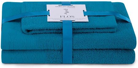 Ameliahome Komplet Ręczników Bawełnianych Flos 30X50 + 50X90 70X130 Niebieski 90691