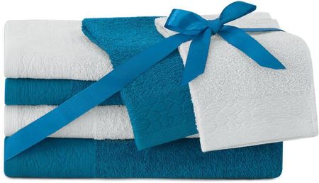 Ameliahome Komplet Ręczników Bawełnianych Flos 2 30X50 + 50X90 70X130 Niebieski Szary 90703