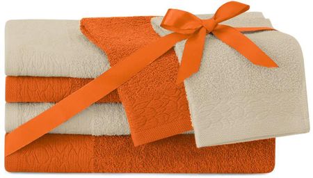 Ameliahome Komplet Ręczników Bawełnianych Flos 2 30X50 + 50X90 70X130 Rudy Beżowy 90651