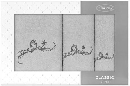 Eurofirany Komplet Ręczników 3 Szt W Pudełku Fairy Srebrny Grafitowy 30X50+50X90+70X140 24687