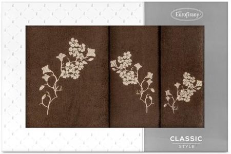 Eurofirany Komplet Ręczników 3 Szt W Pudełku Blossom Brązowy Beżowy 30X50+50X90+70X140 24693