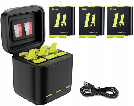 ŁADOWARKA USB + 3x Akumulator do GoPro HERO 11 / 10 / 9 BLACK / TELESIN / GP-BNC-902-B