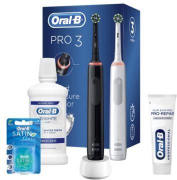 Szczoteczka Elektryczna Oral-B Pro 3 3900 Duo + Dodatki Do Pielęgnacji ...