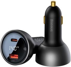 Baseus Digital Display szybka ładowarka samochodowa USB-A / USB-C PD3.1 140W czarny + kabel USB-C Baseus Superior Series 5A