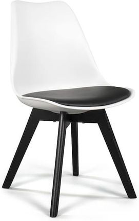 Home-Design Krzesło Dublin Skandynawskie Z Poduszką Biało Czarne Z Czarnymi Nogami