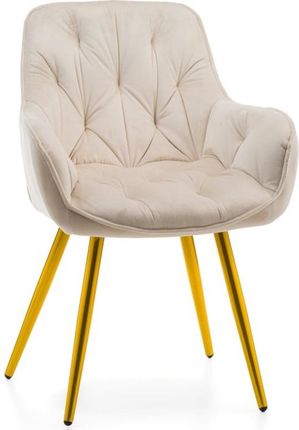 Home-Design Krzesło Siena Tapicerowane Pikowane Welurowe Beżowe Złote Nogi