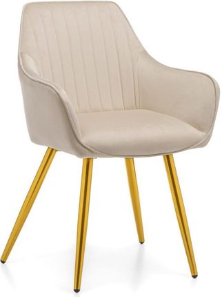 Home-Design Krzesło Passo Tapicerowane Pikowane Welurowe Beżowe Złote Nogi