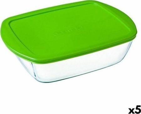 Pyrex Prostokątne Pudełko Na Lunch Z Pokrywką Cook & Store Kolor Zielony 2,5L 28X20X8Cm Silikon Szkło 5Szt.