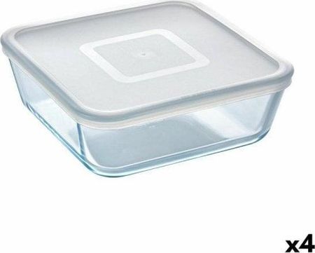 Pyrex Kwadratowe Pudełko Na Lunch Z Pokrywką Cook & Freeze 2L 19X19Cm Przezroczysty Silikon Szkło 4Szt.