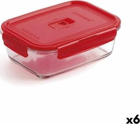 Luminarc Hermetyczne Pudełko Na Lunch Pure Box Czerwony 16X11Cm 820Ml Szkło 6Szt.
