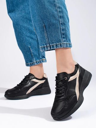 Skórzane czarne sneakersy na platformie Shelovet