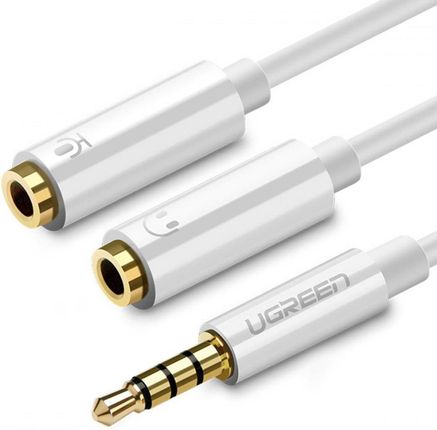 Ugreen Kabel Przewód Rozdzielacz Słuchawkowy Mini Jack 3,5 Mm - 2 X 3,5Mm (2 Wyjście Stereo) 20Cm Biały (Av134)