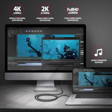 Axagon Rvc-Hi2Mc Adapter Usb-C -> Hdmi 2.0 4K/60Hz Aluminum, 1.8M Kabel - zdjęcie 2