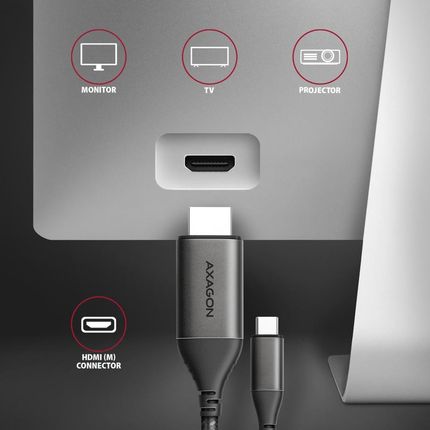 Axagon Rvc-Hi2Mc Adapter Usb-C -> Hdmi 2.0 4K/60Hz Aluminum, 1.8M Kabel - zdjęcie 3