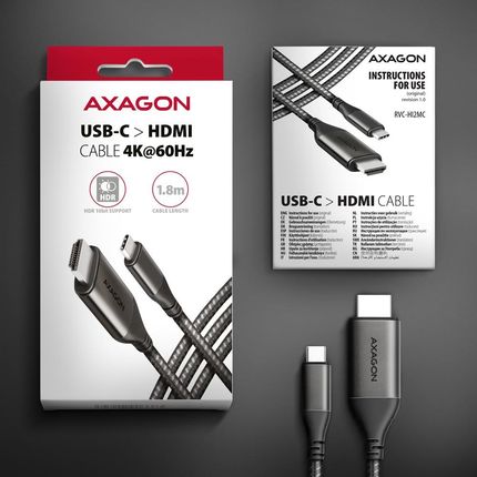 Axagon Rvc-Hi2Mc Adapter Usb-C -> Hdmi 2.0 4K/60Hz Aluminum, 1.8M Kabel - zdjęcie 5