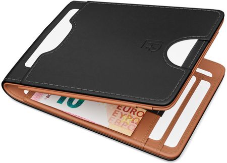 James Hawk Smart Wallet Black - Portfel w kolorze czarnym z brązowym wnętrzem oraz gumką na banknoty