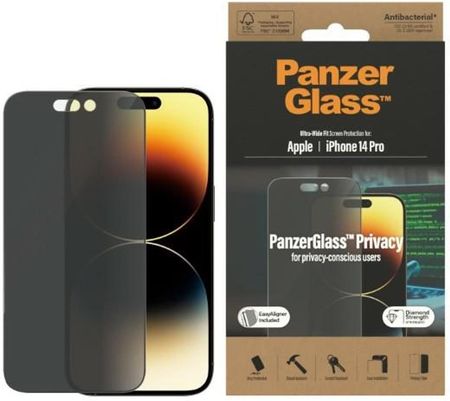 Panzerglass Ultra Wide Fit Iphone 14 Pro 6,1 Privacy Screen Protection Antibacterial Easy Aligner Included P2784