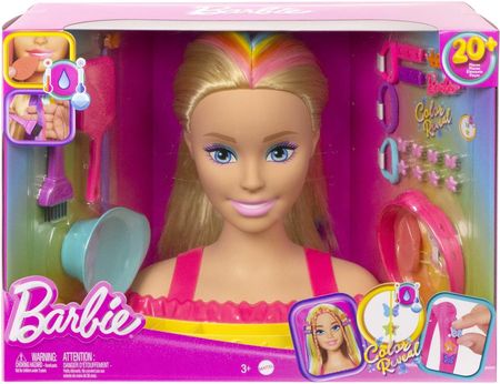 Barbie Głowa Do Stylizacji Neonowa Tęcza Blond Włosy HMD78