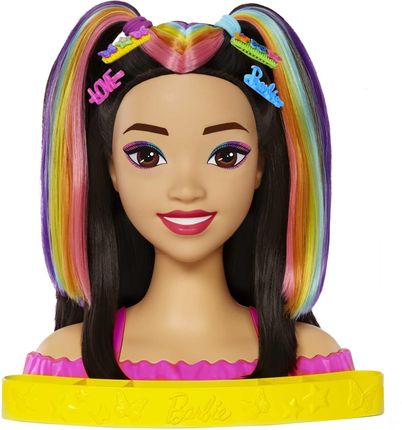 Barbie Głowa Do Stylizacji Neonowa Tęcza Czarne Włosy HMD81 Ceny