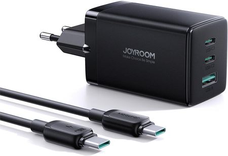 Joyroom szybka ładowarka GaN 65W USB, 2x USB C czarna + kabel USB C - USB C 100W 1.2m (TCG01)