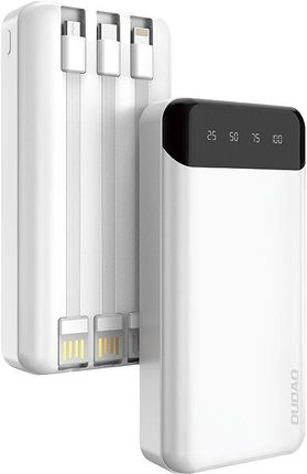 Dudao pojemny powerbank z 3 wbudowanymi kablami 20000mAh USB Typ C + micro USB + Lightning biały (Dudao K6Pro+)