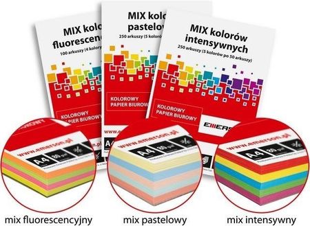 Kolorowy Papier Ksero Emerson A4 Mix Kolorów A4 80 G/M2 250 Ark. 5 Kolorów Intensywnych X 50 Ark.