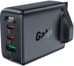 Acefast ładowarka GaN 65W 3 porty (1xUSB, 2xUSB C PD) wtyczka UK czarna (A44)