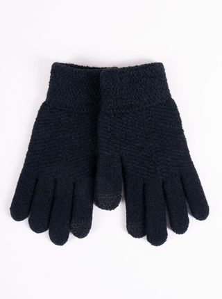 Rękawiczki dziewczęce pięciopalczaste strukturalne czarne dotykowe