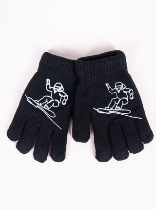 Rękawiczki chłopięce wełniane ocieplane czarne snowboard