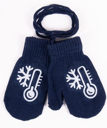 Rękawiczki chłopięce jednopalczaste ze sznurkiem granatowe ze śnieżynką