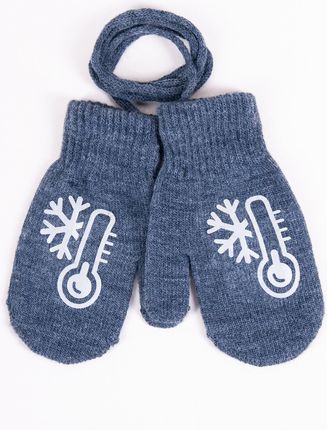 Rękawiczki chłopięce jednopalczaste ze sznurkiem grafitowe ze śnieżynką